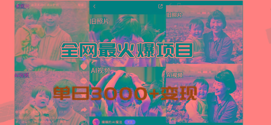全网爆火的AI让老照片动起来教程,蹭热点日赚3000+,内含免费工具一键…-冒泡网