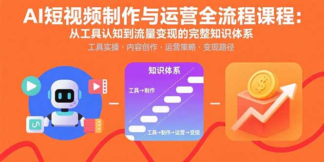 AI短视频制作与运营全流程课程：从工具认知到流量变现的完整知识体系-冒泡网