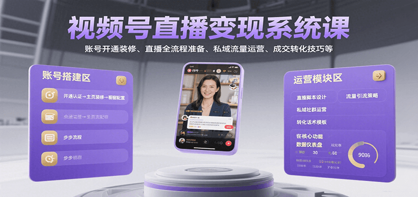 视频号直播变现系统课,账号开通装修、直播全流程准备、私域流量运营、成交转化技巧等-冒泡网