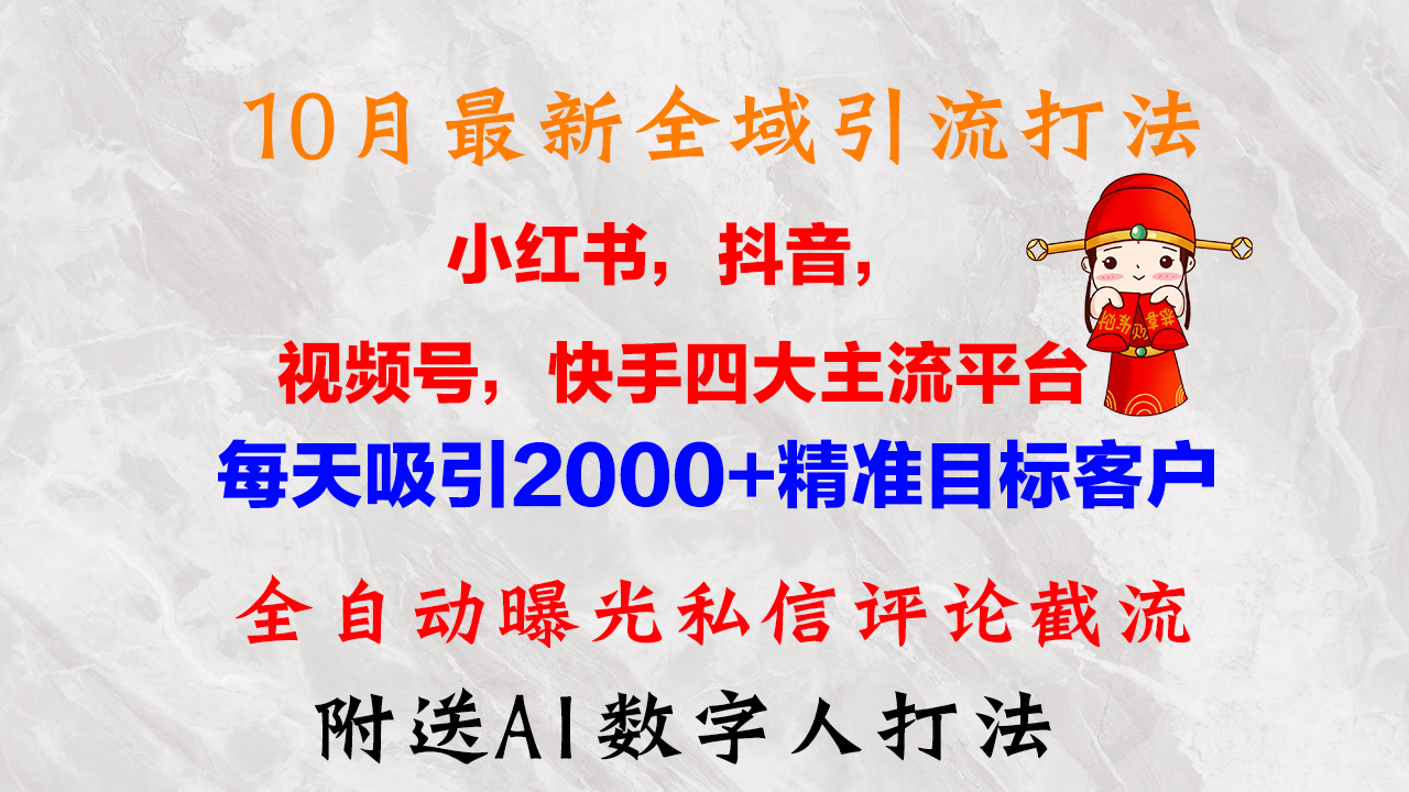 10月最新小红书,抖音,视频号,快手四大平台全域引流,,每天吸引2000…-冒泡网