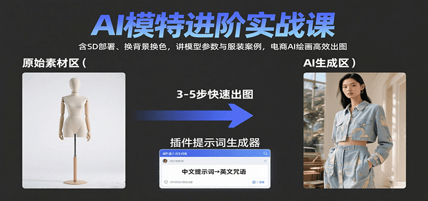 AI模特进阶实战课：含SD部署、换背景换色，讲模型参数与服装案例，电商AI绘画高效出图-冒泡网
