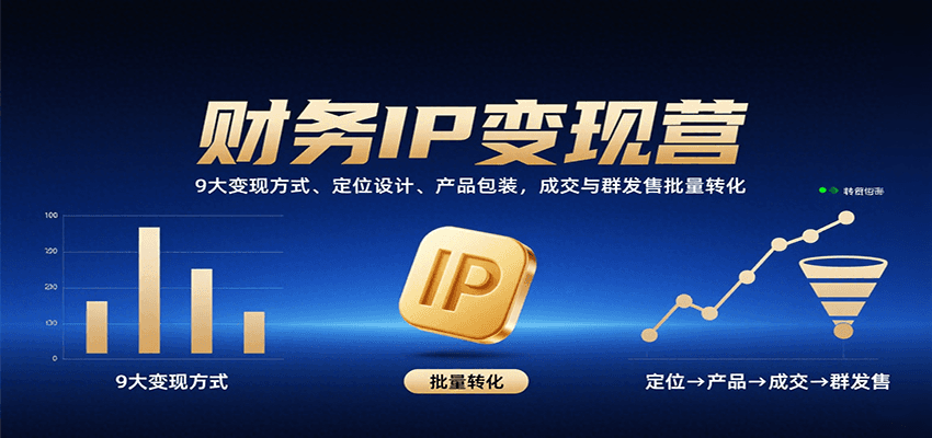 财务IP变现营:9大变现方式、定位设计、产品包装,成交与群发售批量转化-冒泡网