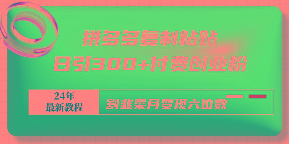 拼多多复制粘贴日引300+付费创业粉,割韭菜月变现六位数最新教程!-冒泡网