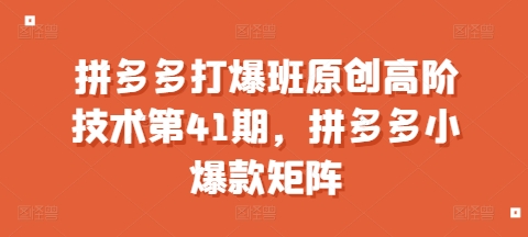 拼多多打爆班原创高阶技术第41期,拼多多小爆款矩阵-冒泡网