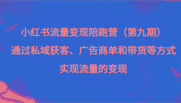 小红书流量变现陪跑营（第九期）通过私域获客、广告商单和带货等方式实现流量变现-冒泡网