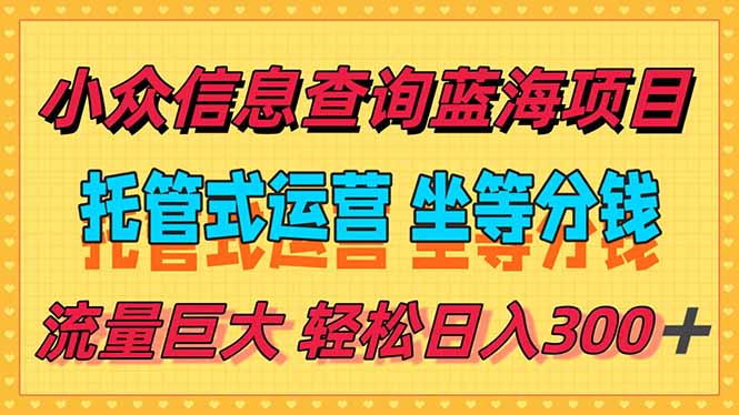 稳定日入300+,小众信息查询蓝海项目,全程懒人式托管,解放你的时间-冒泡网