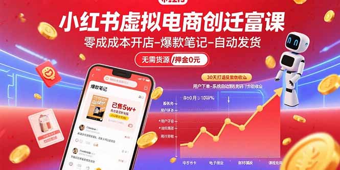 小红书虚拟电商创富课:零成本开店/爆款笔记/自动发货,30天打造被动收入-冒泡网
