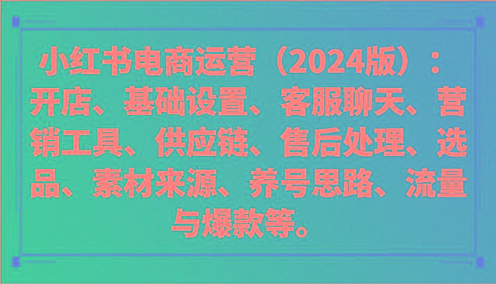 小红书电商运营(版)：开店、设置、供应链、选品、素材、养号、流量与爆款等-冒泡网