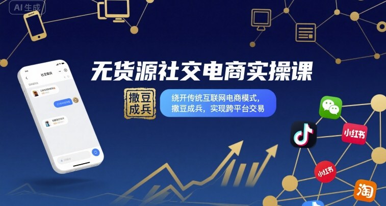 无货源社交电商实操课,绕开传统互联网电商模式,撒豆成兵,实现跨平台交易-冒泡网