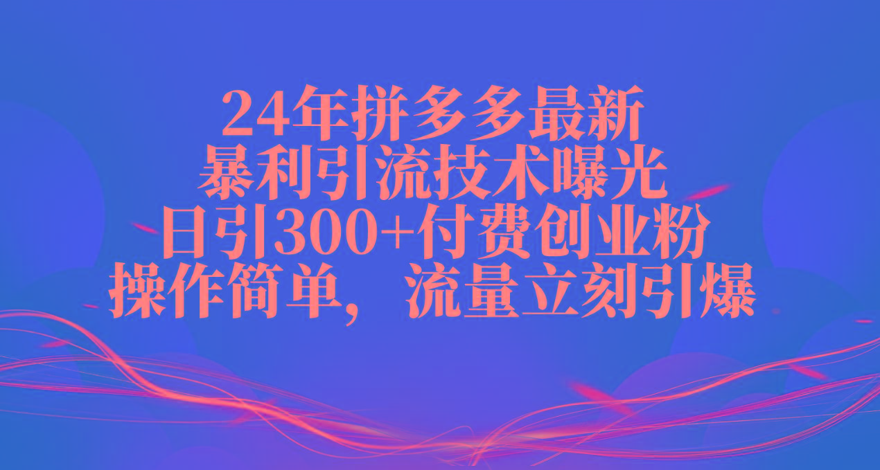 24年拼多多最新暴利引流技术曝光,日引300+付费创业粉,操作简单,流量…-冒泡网