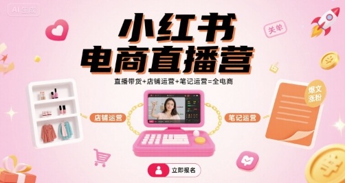 小红书电商直播营,直播带货+店铺运营+笔记运营=全电商-冒泡网
