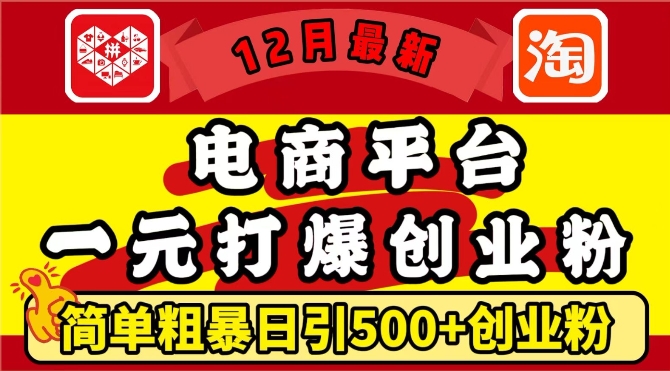 12月最新:电商平台1元打爆创业粉,简单粗暴日引500+精准创业粉,轻松月入过W【揭秘】-冒泡网