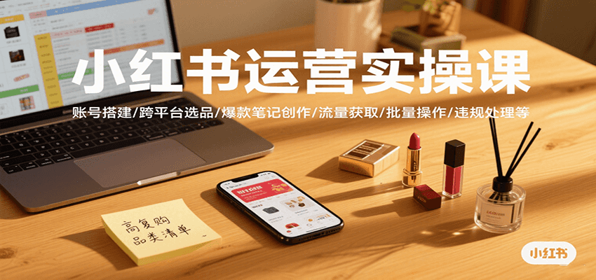 小红书运营实操课,账号搭建/跨平台选品/爆款笔记创作/流量获取/批量操作/违规处理等-冒泡网
