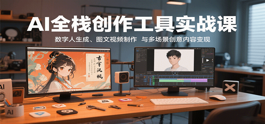 AI全栈创作工具实战课:数字人生成、图文视频制作与多场景创意内容变现-冒泡网