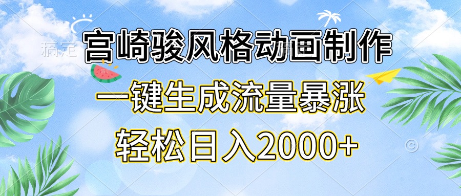 宫崎骏风格动画制作,一键生成流量暴涨,轻松日入2000+-冒泡网