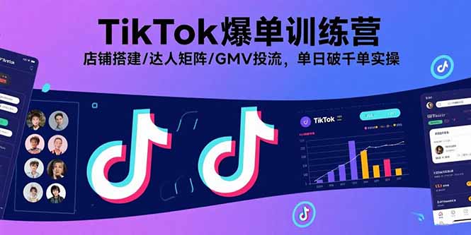 TikTok爆单训练营,店铺搭建/达人矩阵/GMV投流,单日破千单实操-冒泡网