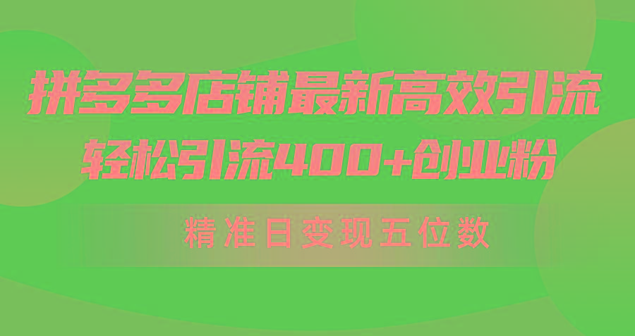 (10041期)拼多多店铺最新高效引流术,轻松引流400+创业粉,精准日变现五位数!-冒泡网