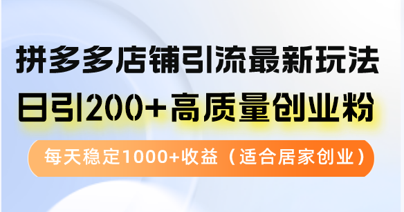 拼多多店铺引流最新玩法,日引200+高质量创业粉,每天稳定1000+收益(…-冒泡网