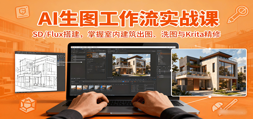 AI生图工作流实战课:SD/Flux搭建,掌握室内建筑出图、洗图与Krita精修-冒泡网
