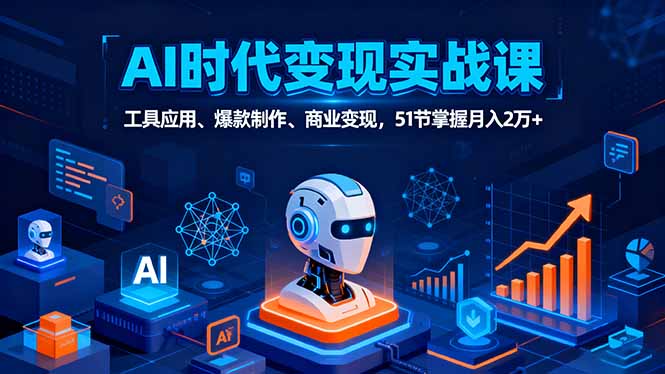 AI时代全场景实战课,工具应用、爆款制作、商业变现,51节掌握月入2万+-冒泡网