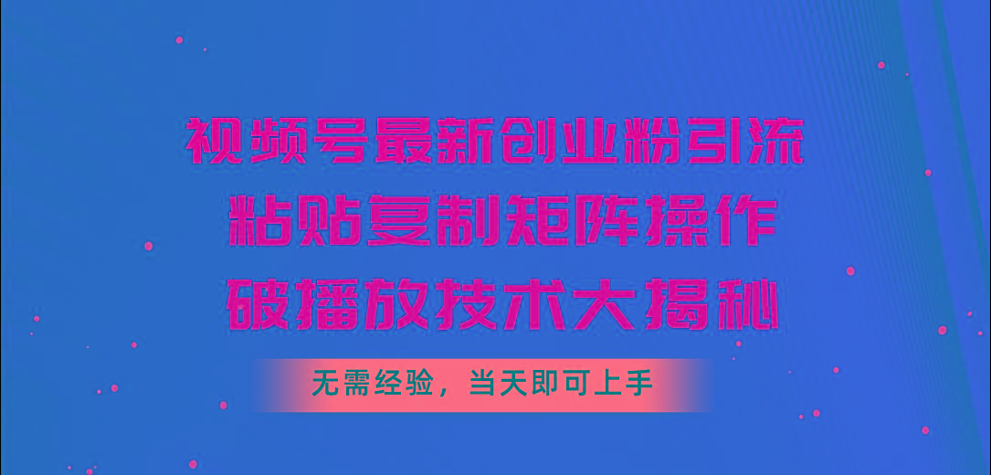 视频号最新创业粉引流,粘贴复制矩阵操作,破播放技术大揭秘,无需经验…-冒泡网