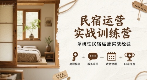民宿运营实战训练营，系统性民宿运营实战经验-冒泡网