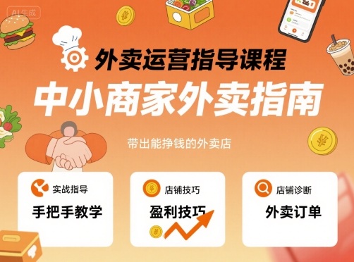 外卖运营指导课程,中小商家外卖指南,手把手带出能挣钱的外卖店-冒泡网