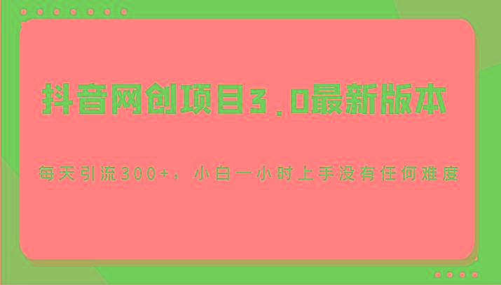 抖音网创项目3.0最新版本,每天引流300+,小白一小时上手没有任何难度-冒泡网
