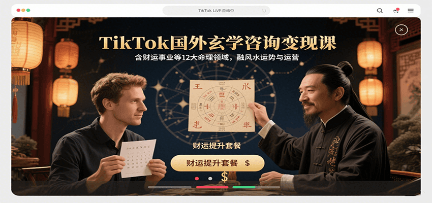 TikTok国外玄学咨询变现课,含财运事业等12大命理领域,融风水运势与运营-冒泡网