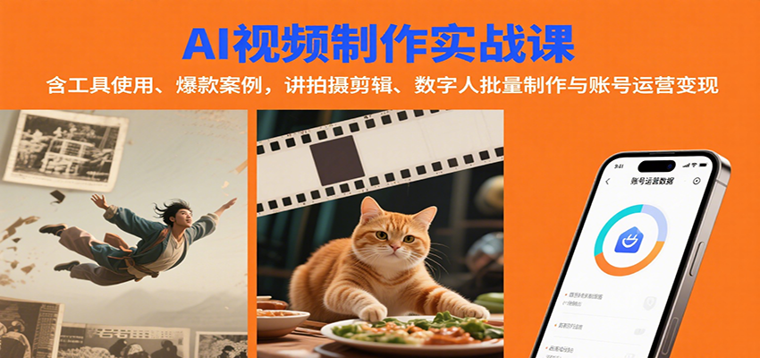 AI视频制作实战:含工具使用、爆款案例,讲拍摄剪辑、数字人批量制作与账号运营变现-冒泡网