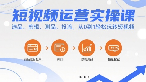 短视频运营实操课,选品、剪辑、测品、投流,从0到1轻松玩转短视频-冒泡网