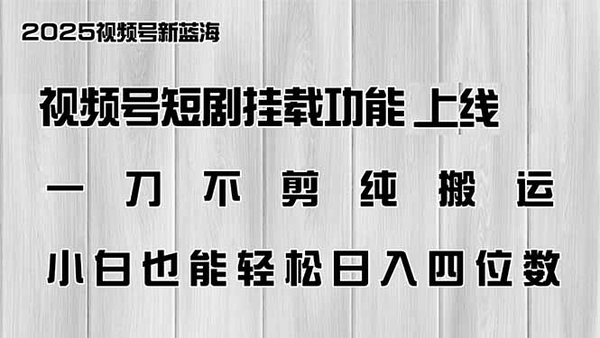视频号短剧挂载功能上线,一刀不剪纯搬运,小白也能轻松日入四位数-冒泡网