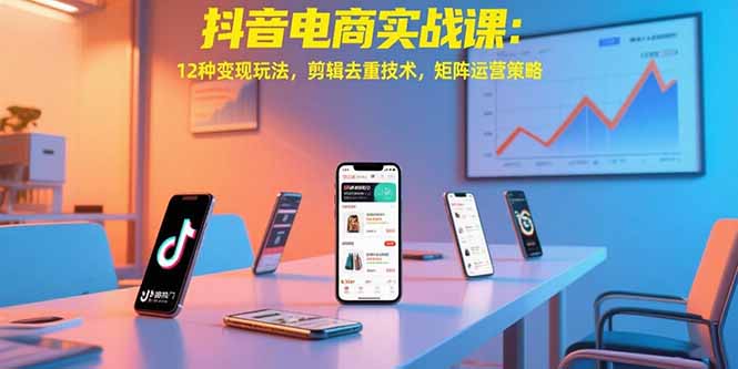 抖音电商实战课:12种变现玩法,剪辑去重技术,矩阵运营策略-冒泡网