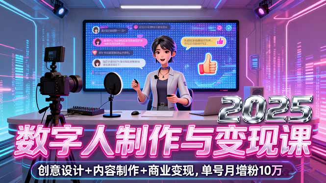 2025数字人制作与变现课,创意设计+内容制作+商业变现,单号月增粉10万+-冒泡网
