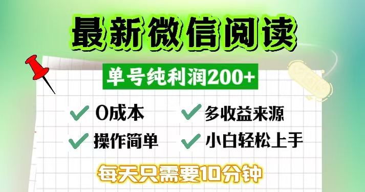 微信阅读最新玩法,每天十分钟,单号一天200+,简单0零成本,当日提现-冒泡网