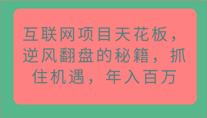 互联网项目天花板,逆风翻盘的秘籍,抓住机遇,年入百万-冒泡网