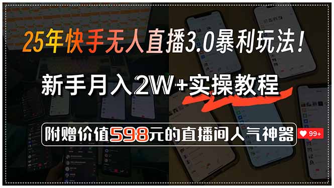 25年快手无人直播3.0暴利玩法!,新手月入2W+实操教程,附赠价值598元…-冒泡网
