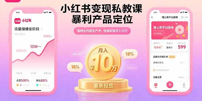 小红书变现私教课,暴利产品定位,高转化内容生产术,快速实现月入10万-冒泡网