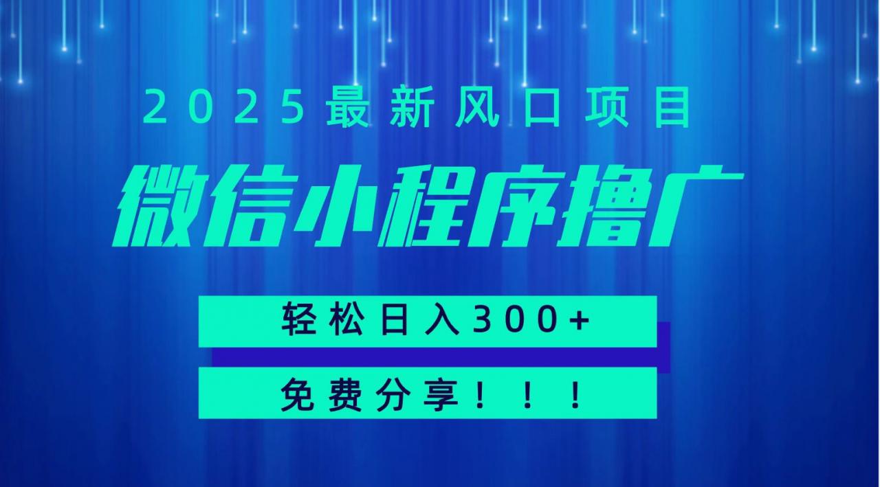 微信小程序撸广,最新风口项目,日入300+ 免费分享 可批量操作 小白可轻松上手!!-冒泡网