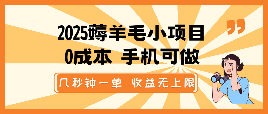 2025薅羊毛小项目,0成本 手机可做,几秒钟一单,收益无上限-冒泡网