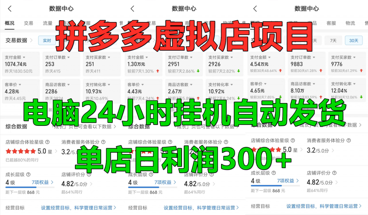 拼多多虚拟店铺项目，电脑挂机自动发货，单店日利润300+-冒泡网