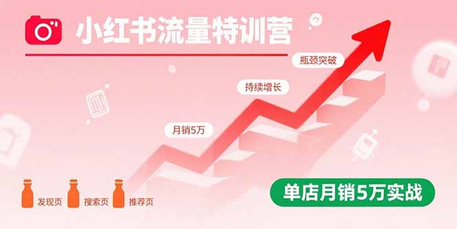 小红书流量特训营：突破流量瓶颈，实现店铺持续增长，单店月销5万实战-冒泡网