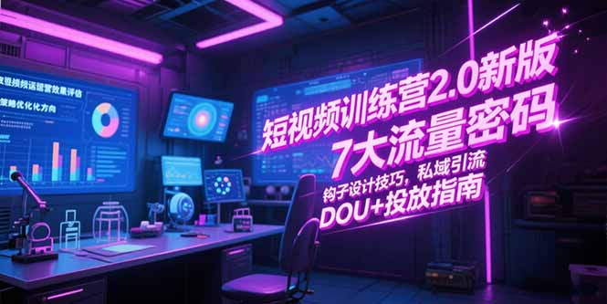 短视频训练营2.0新版,7大流量密码/钩子设计技巧/私域引流/DOU+投放指南-冒泡网