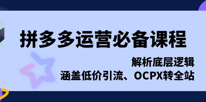 拼多多运营必备课程,解析底层逻辑,涵盖低价引流、OCPX转全站-冒泡网
