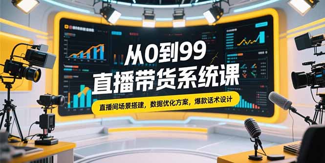 从0到99直播带货系统课,直播间场景搭建,数据优化方案,爆款话术设计-冒泡网