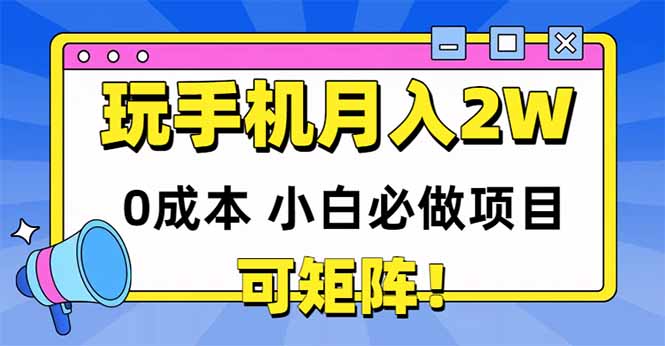 玩玩手机月入20000+,0成本小白必做项目,可矩阵-冒泡网