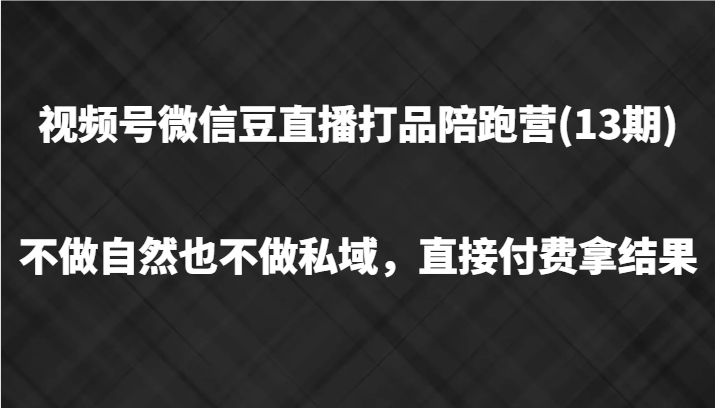 视频号微信豆直播打品陪跑(13期),不做不自然流不做私域,直接付费拿结果-冒泡网