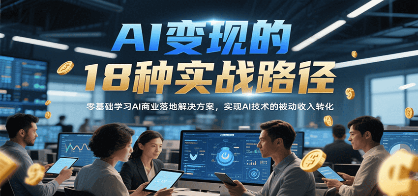 AI变现的18种实战路径,零基础学习AI商业落地解决方案,实现AI技术的被动收入转化-冒泡网
