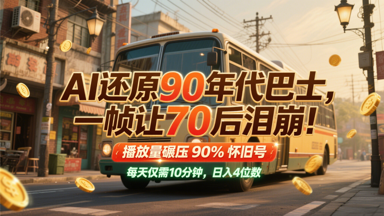 AI还原90年代巴士,一帧让70后泪崩!播放量碾压90%怀旧号,每天10分钟,日入4位数-冒泡网