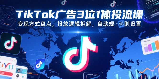 TikTok广告3位1体投流课,变现方式盘点,投放逻辑拆解,自动规则设置-冒泡网